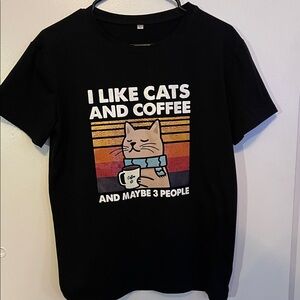 Black Cat and Coffee Graphic T-Shirt